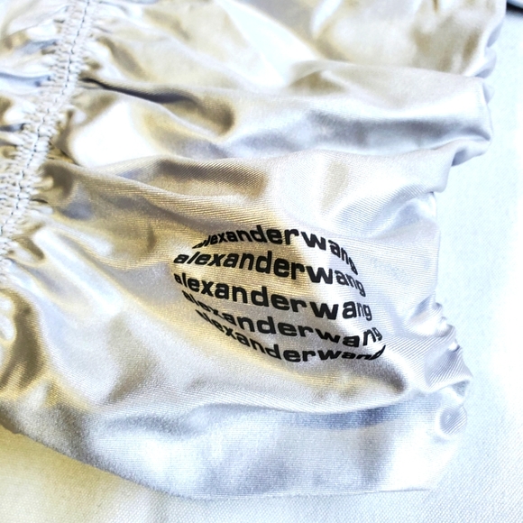 NWT$350 Alexander Wang Ruched Mock Neck Logo Silver Fox Crop Top Back Zip Sz XS - Picture 10 of 15
